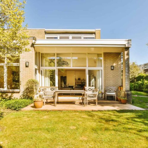 Neat patio with sitting area