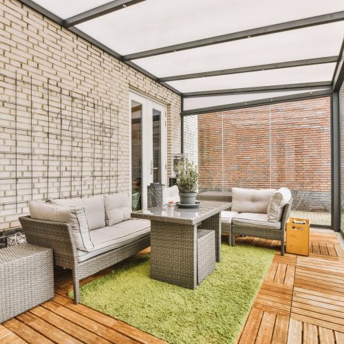 Neat patio with sitting area