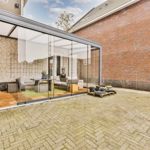 Neat patio with sitting area