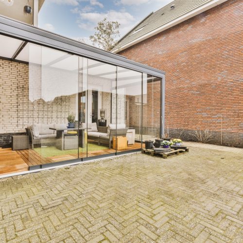 Neat patio with sitting area